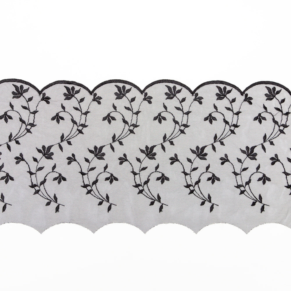 European Black Scalloped Embroidery Lace on Mesh - 9.5