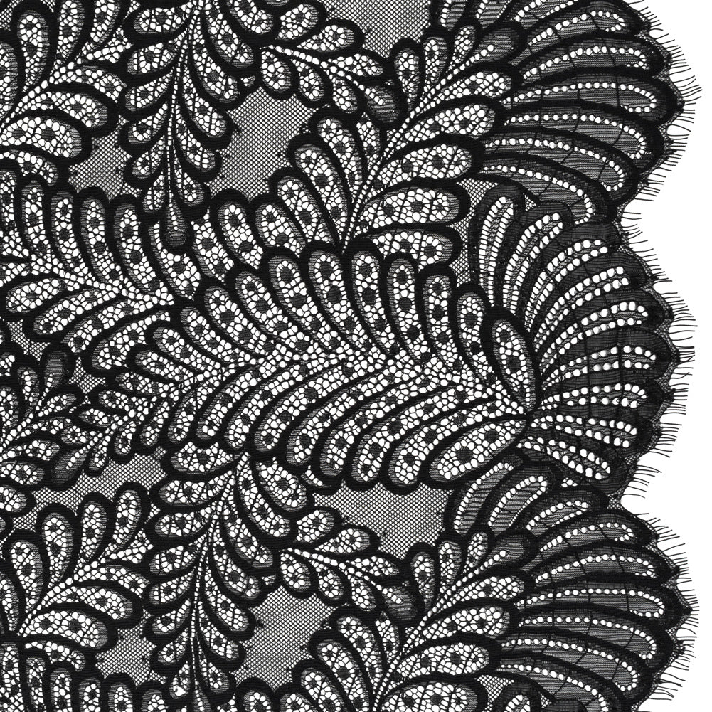 Nylon Raschel Lace Panel with Finished Scalloped Edges - Black Fern Leaves - Joann Fabrics