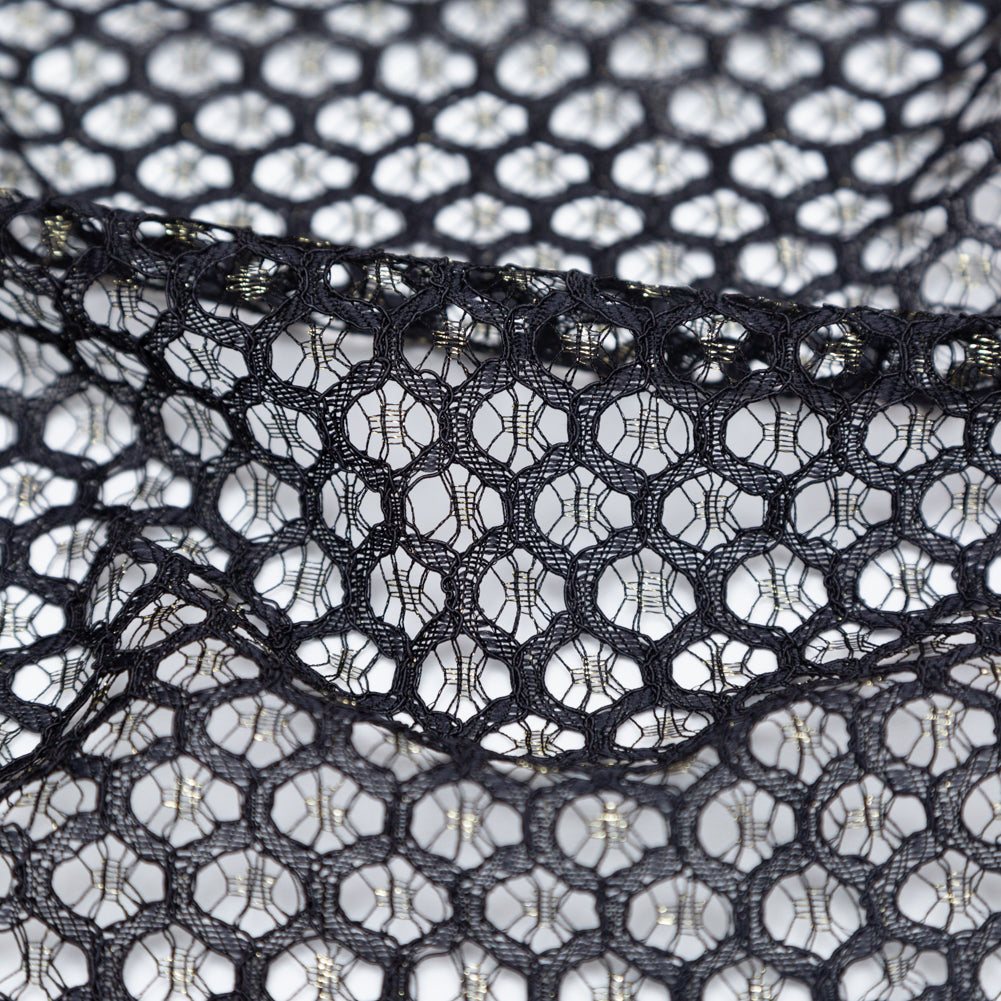 Stretch Corded Chantilly Lace - Metallic Gold and Black Geometric - Joann Fabrics