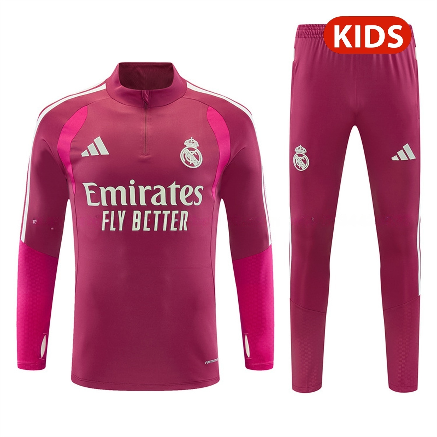 Real Madrid 26-27 Kids Long Sleeve Training Set - Rose Red Top & Rose Red Pants - UnitedFutballJersey