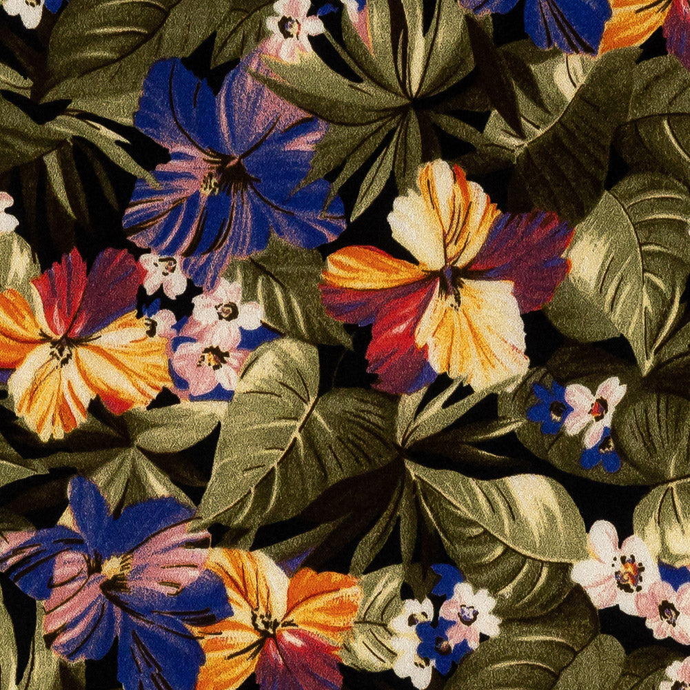 Stretch Cotton Sateen - Green and Blue Tropical Floral - Virescent Vignette Print - Mood Exclusive Tumunyana Collection - Joann Fabrics
