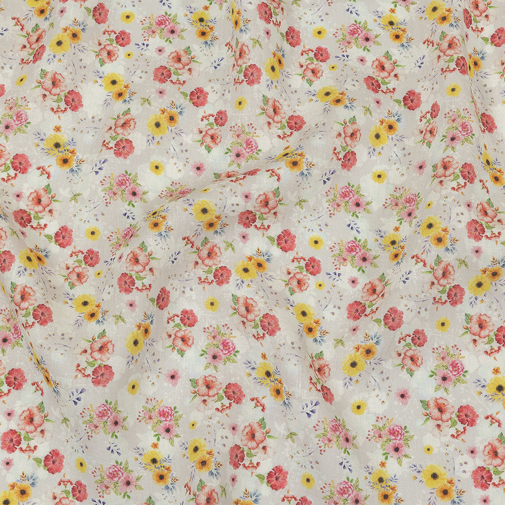 Pink, Yellow and Gray Wildflowers Medium Weight Linen Woven - Joann Fabrics