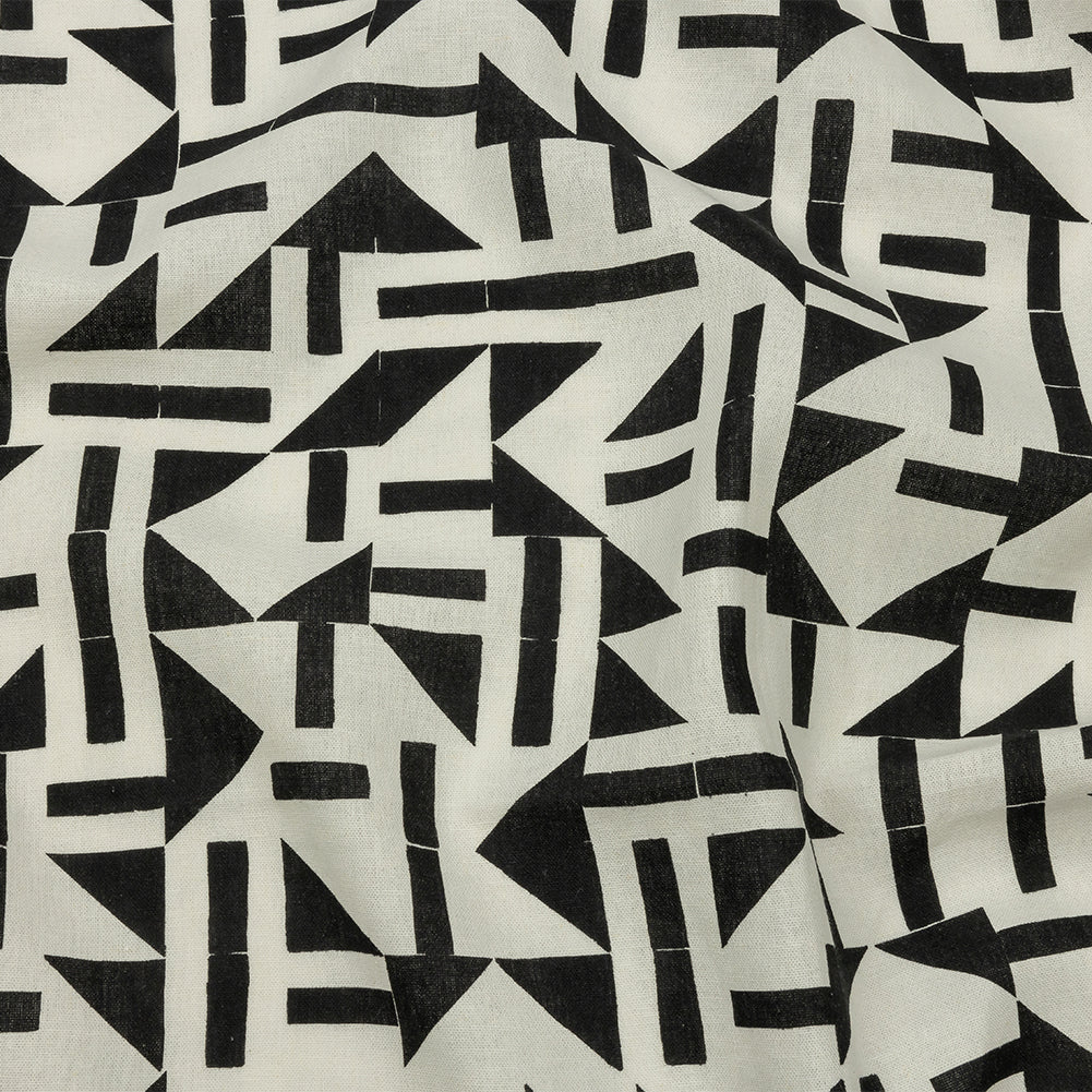 Linen and Rayon Woven - Black and White Geometric - Changing Trains Print - Mood Exclusive Metro Collection - Joann Fabrics
