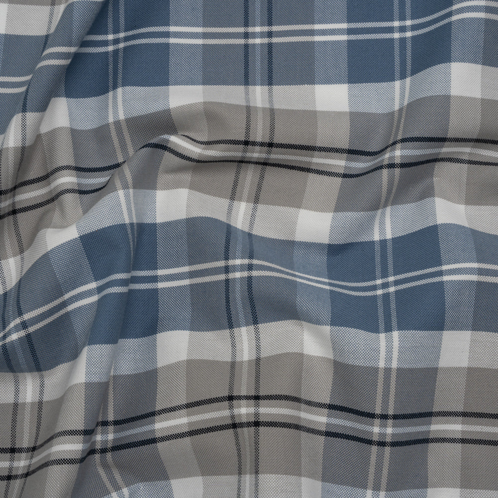 Cotton Oxford Shirting - Country Blue, Steel Gray and Midnight Plaid - Deadstock - Joann Fabrics