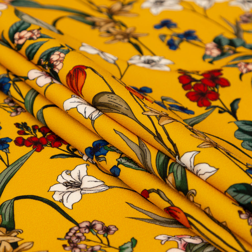 Stretch Polyester Crepe - Yellow Floral - Mediterranean Dreams Print - Mood Exclusive St. Tropez Collection - Joann Fabrics
