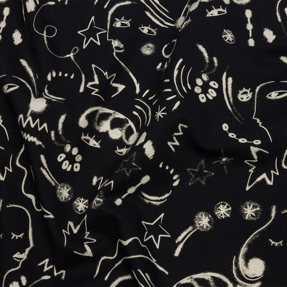 Stretch Cotton Canvas Print - Black and White Abstract Doodles - Mood Exclusive Universal Simplicity - Joann Fabrics