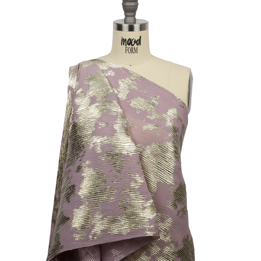 Polyester Chiffon Plisse with Abstract Gold Foiling - Mauve - Aralia Collection - Joann Fabrics