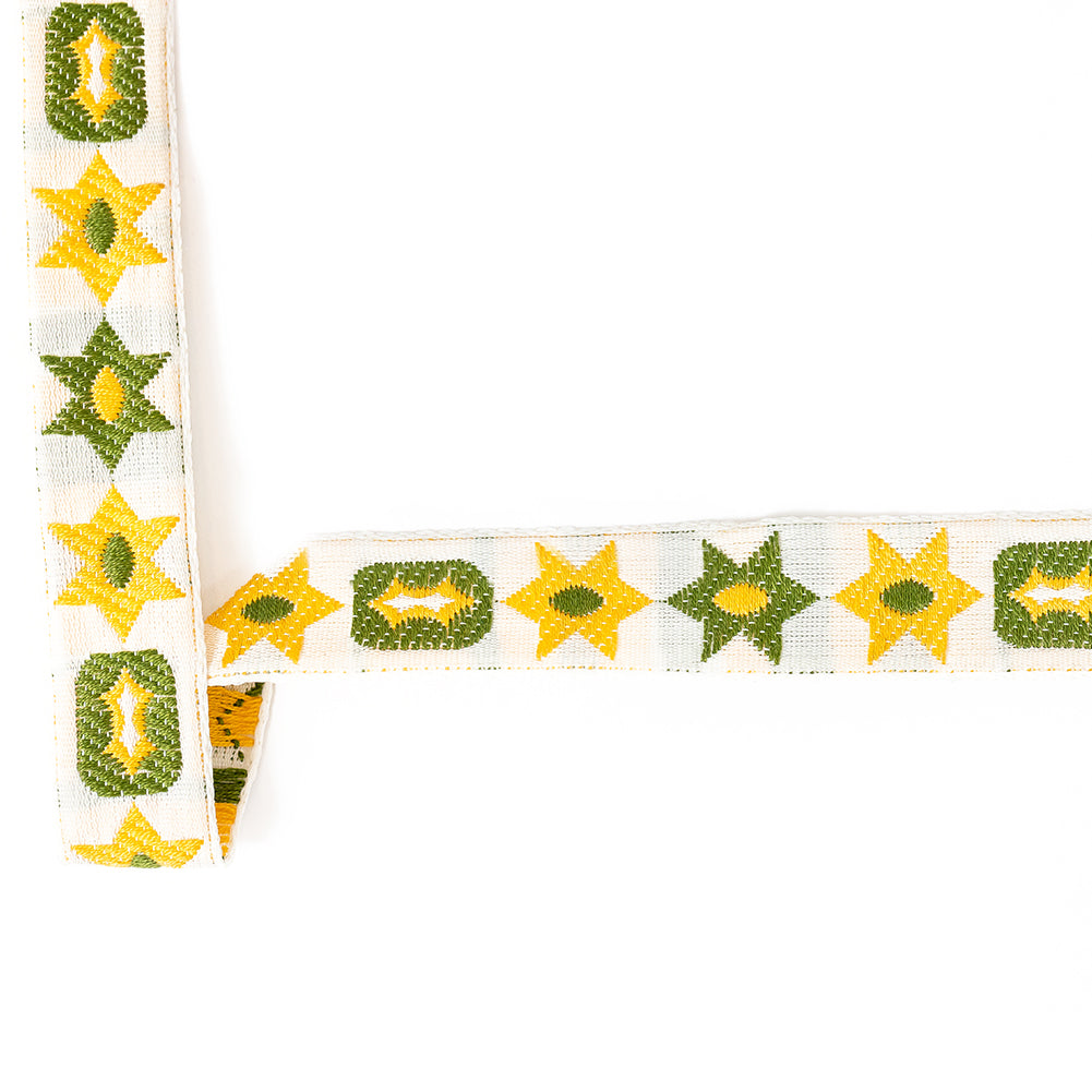 Yellow and Green Geometric Jacquard Ribbon - 0.625