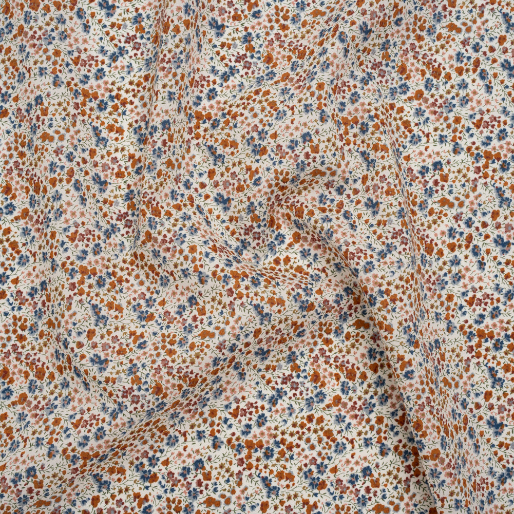 Liberty Fabrics Tana Lawn® - Phoebe Brown - Golden Brown, Russet and Blue Little Flowers - Joann Fabrics