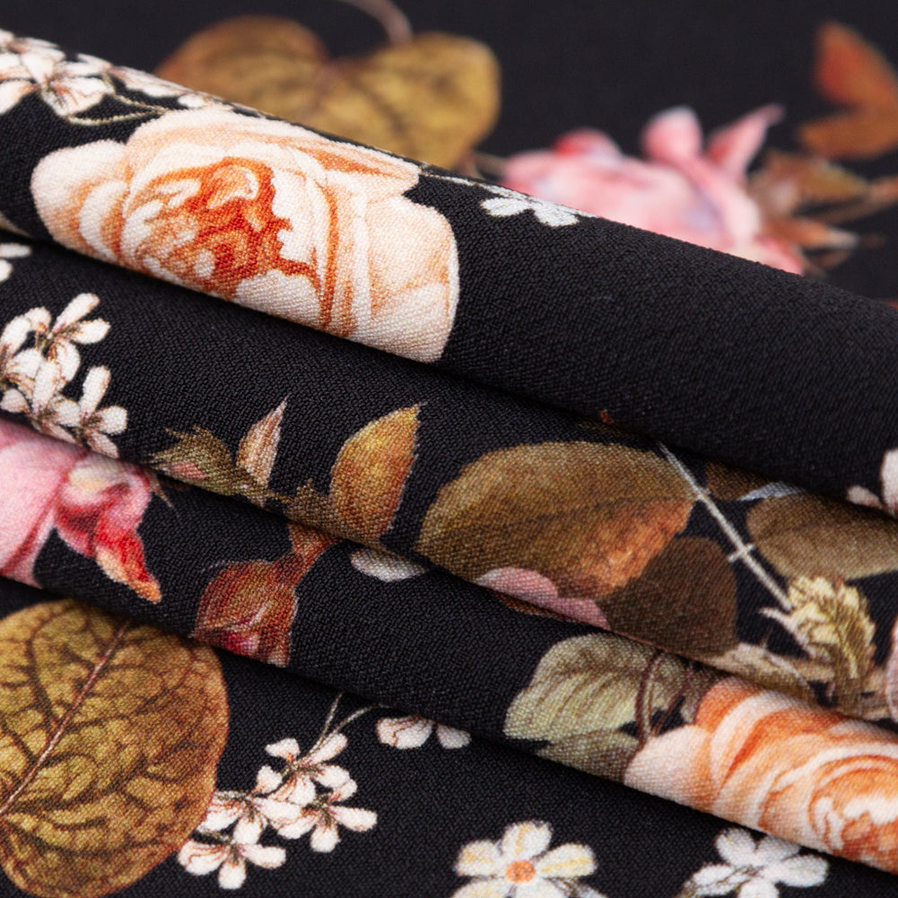 Stretch Polyester Crepe - Black Floral - Blossoms of the Heart Print - Mood Exclusive Kenko Collection - Joann Fabrics