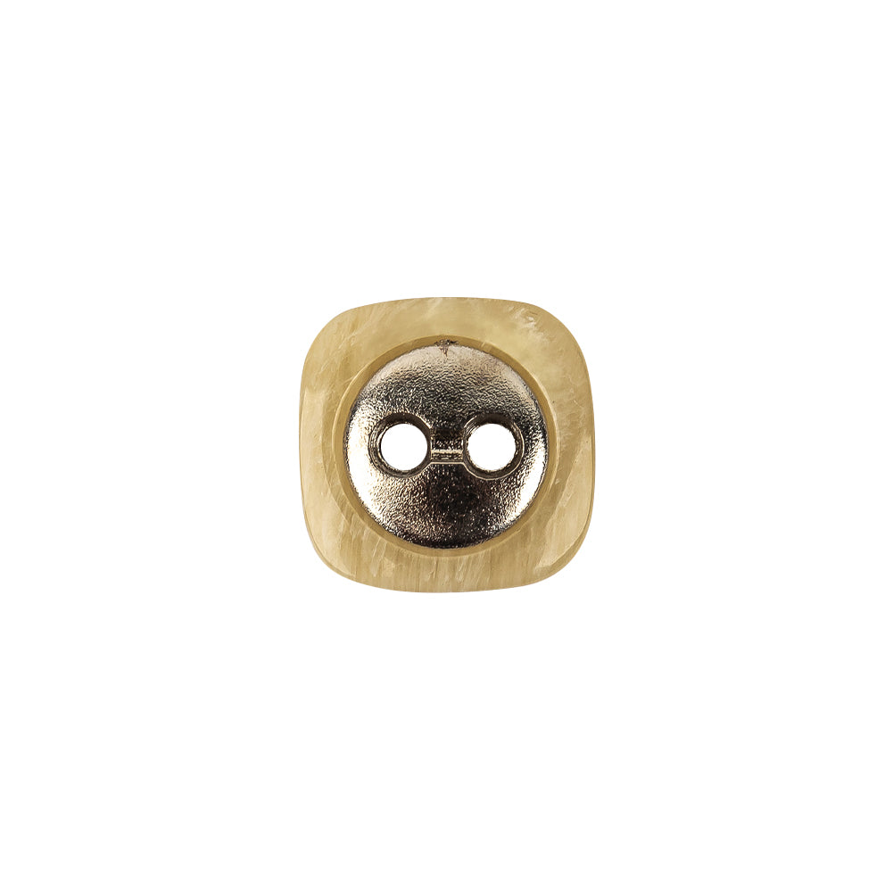 Square Plastic and Metal 2-Hole Button - 24L/15mm - Light Beige Striated with Metal Holes - Joann Fabrics