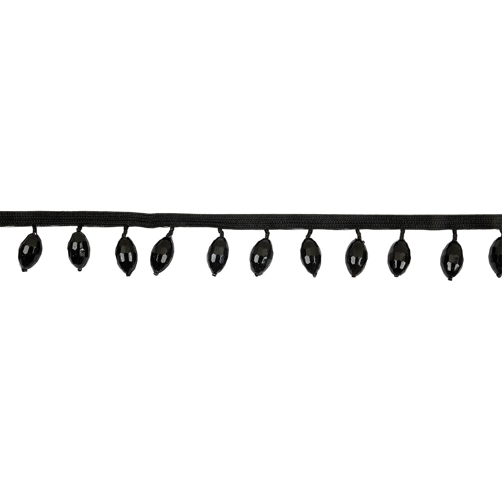 Vintage Black Oval Short Beaded Fringe - 1