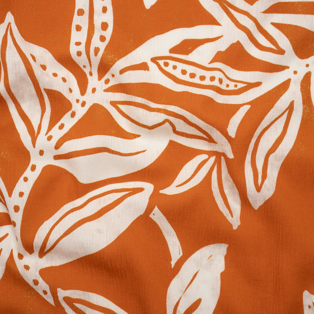 Slubbed Gauzy Cotton Woven - Pumpkin Orange and Cream Vines - Mood Exclusive Sandswept Tangle Print - Joann Fabrics