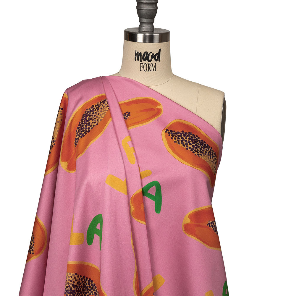 Stretch Cotton Sateen - Pink Papayas - Snack Time Print - Mood Exclusive Citrus Collection - Joann Fabrics