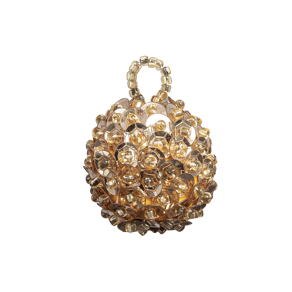 Vintage Pale Gold Sequins and Gold-Lined Seed Beaded Tassel Applique - 1