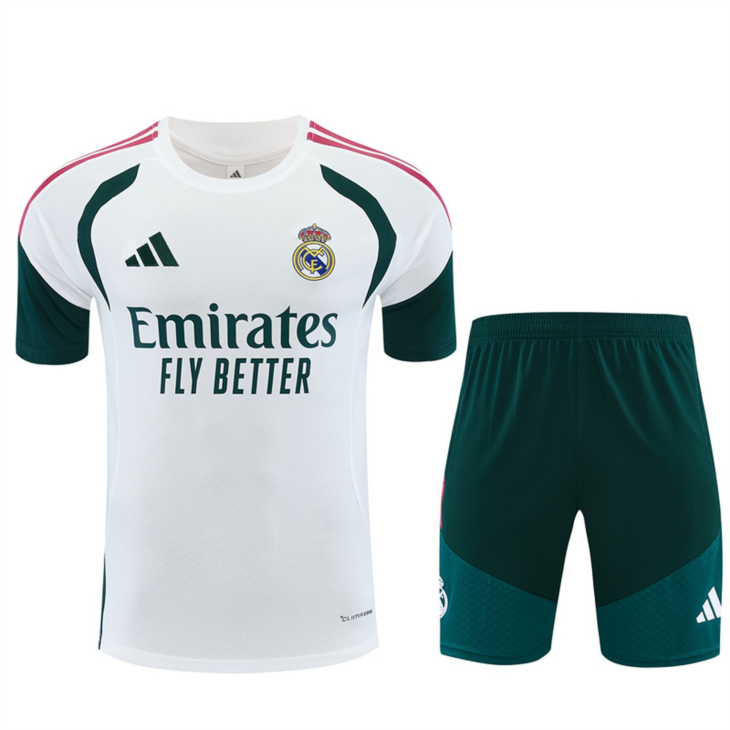 Real Madrid 26-27 Kids Short-Sleeve Training Set - White Top & Dark Green Shorts - UnitedFutballJersey
