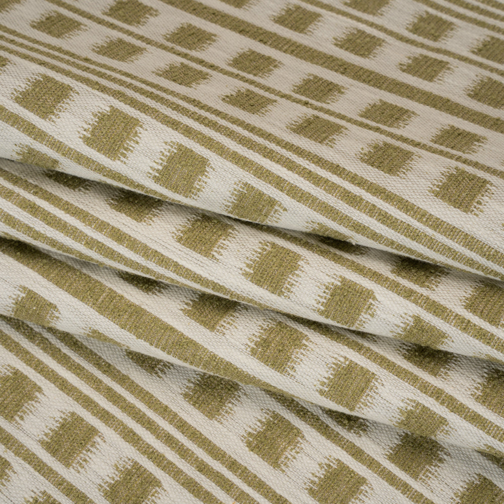 Polyester and Cotton Home Decor Jacquard - Olive Ikat Squares in Stripes - British Imported - Joann Fabrics
