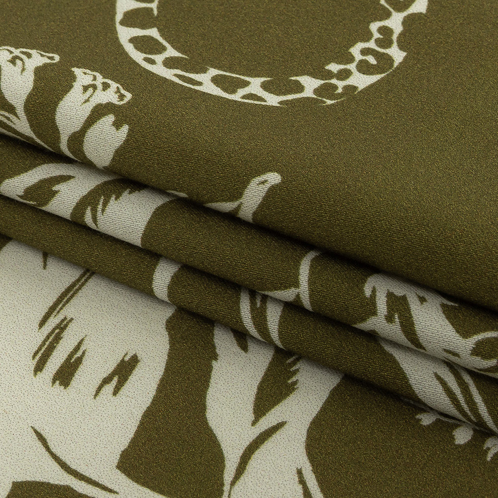 Stretch Cotton Sateen - Olive Animals and Leaves - Understory Samba Print - Mood Exclusive Rio Collection - Joann Fabrics