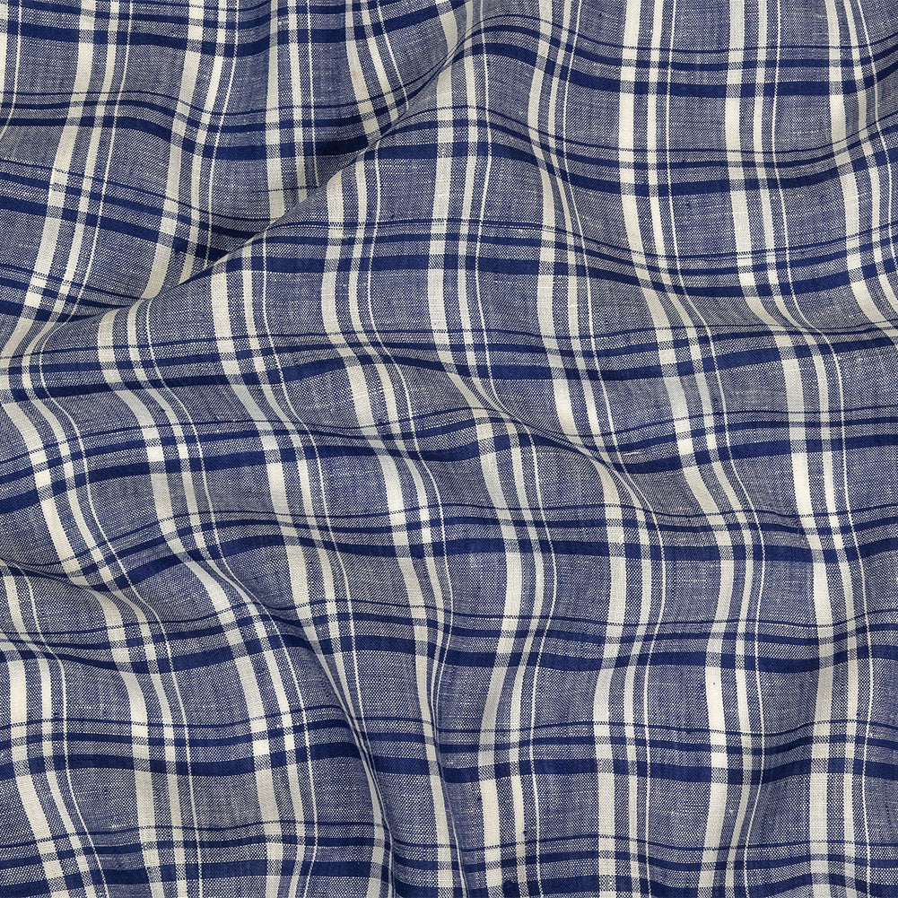 Navy Peony and White Plaid Medium Weight Linen Woven - Joann Fabrics