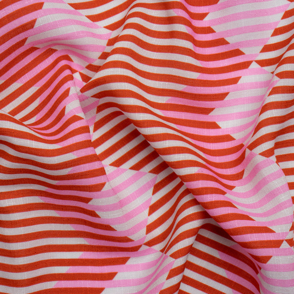 Slubbed Viscose Woven Print - Red and Pink Geometric Stripes - Mood Exclusive Eye Play - Joann Fabrics