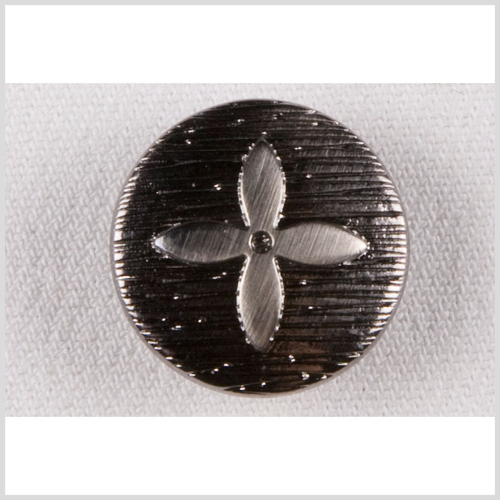 Metal Shank Back Button - 36L/23mm - Gunmetal Carved Lines and 4-Petal Flower - Joann Fabrics