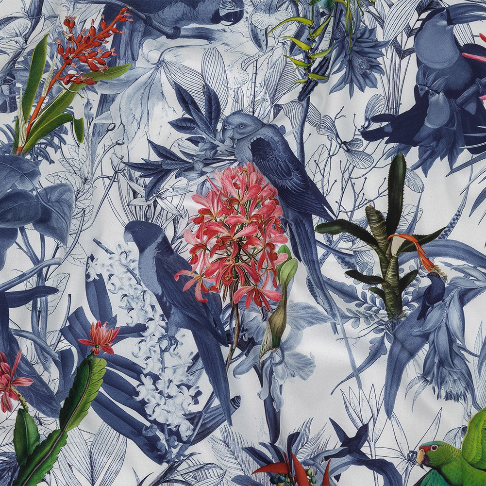 Mercerized Organic Egyptian Cotton Shirting - Blue and White Tropical Birds - Ravello Collection - Joann Fabrics