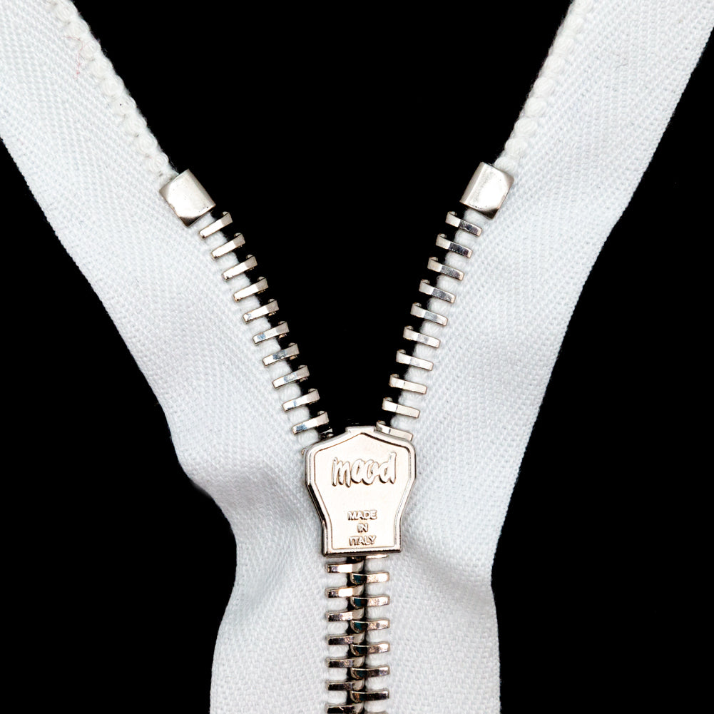Mood Exclusive Italian Off-White and Silver T8 Closed End Metal Zipper - 9