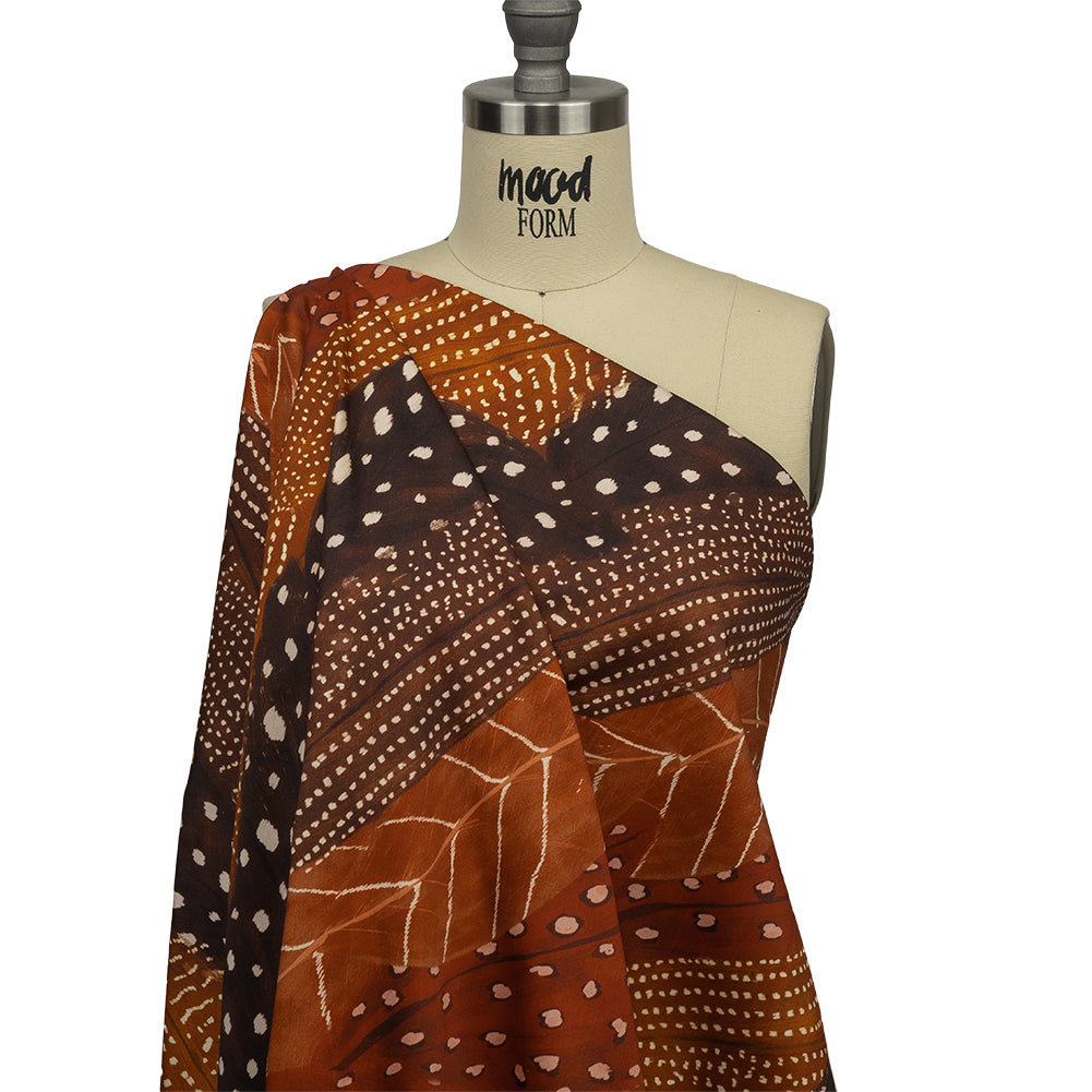 Stretch Cotton Sateen - Brown and Orange Decorated Diagonal Stripes - Wind in Your Wings Print - Mood Exclusive Rockland Collection - Joann Fabrics