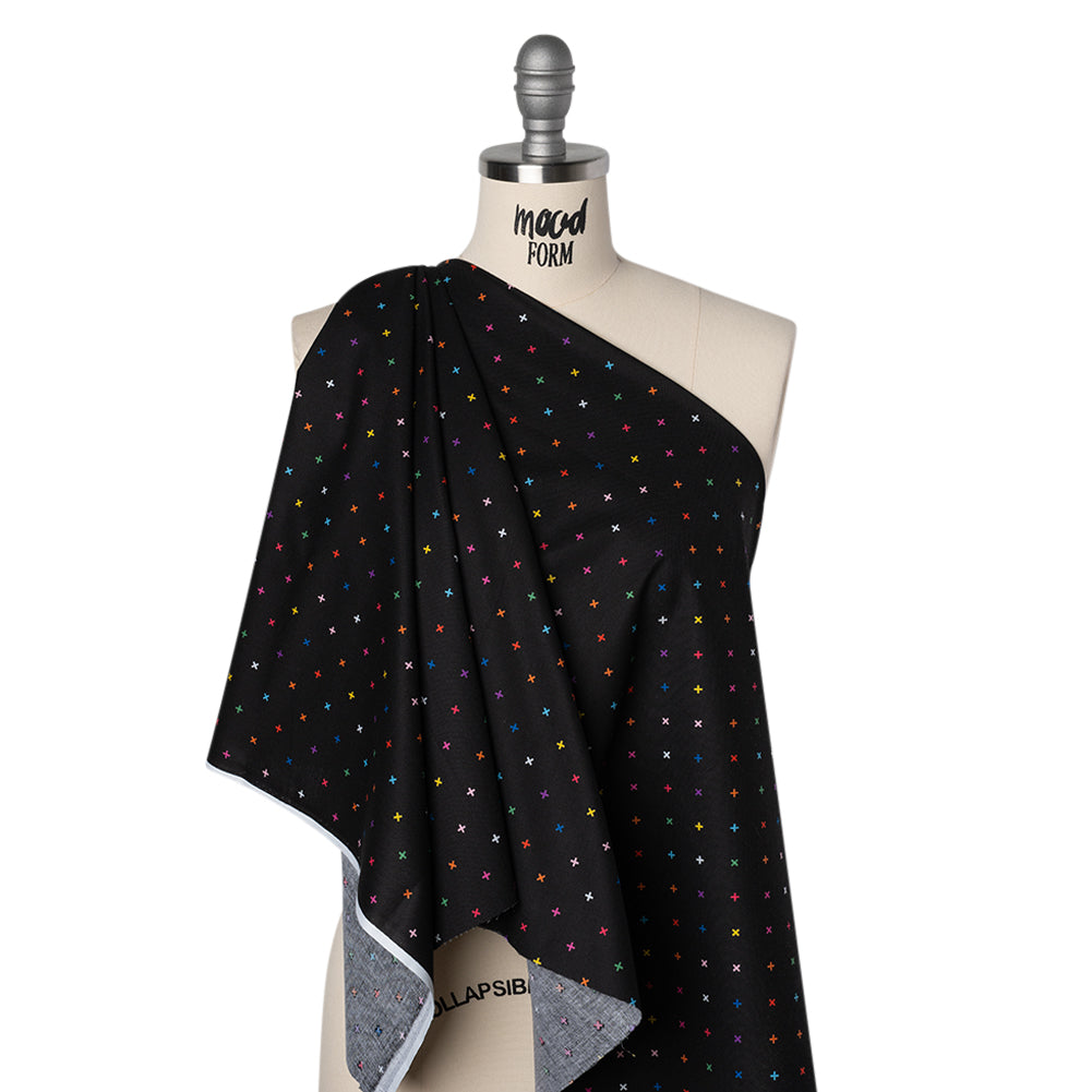 Printed Quilting Cotton by Ghazal Razavi for FIGO Studio - Black and Rainbow Xs - Dusk Collection - Joann Fabrics