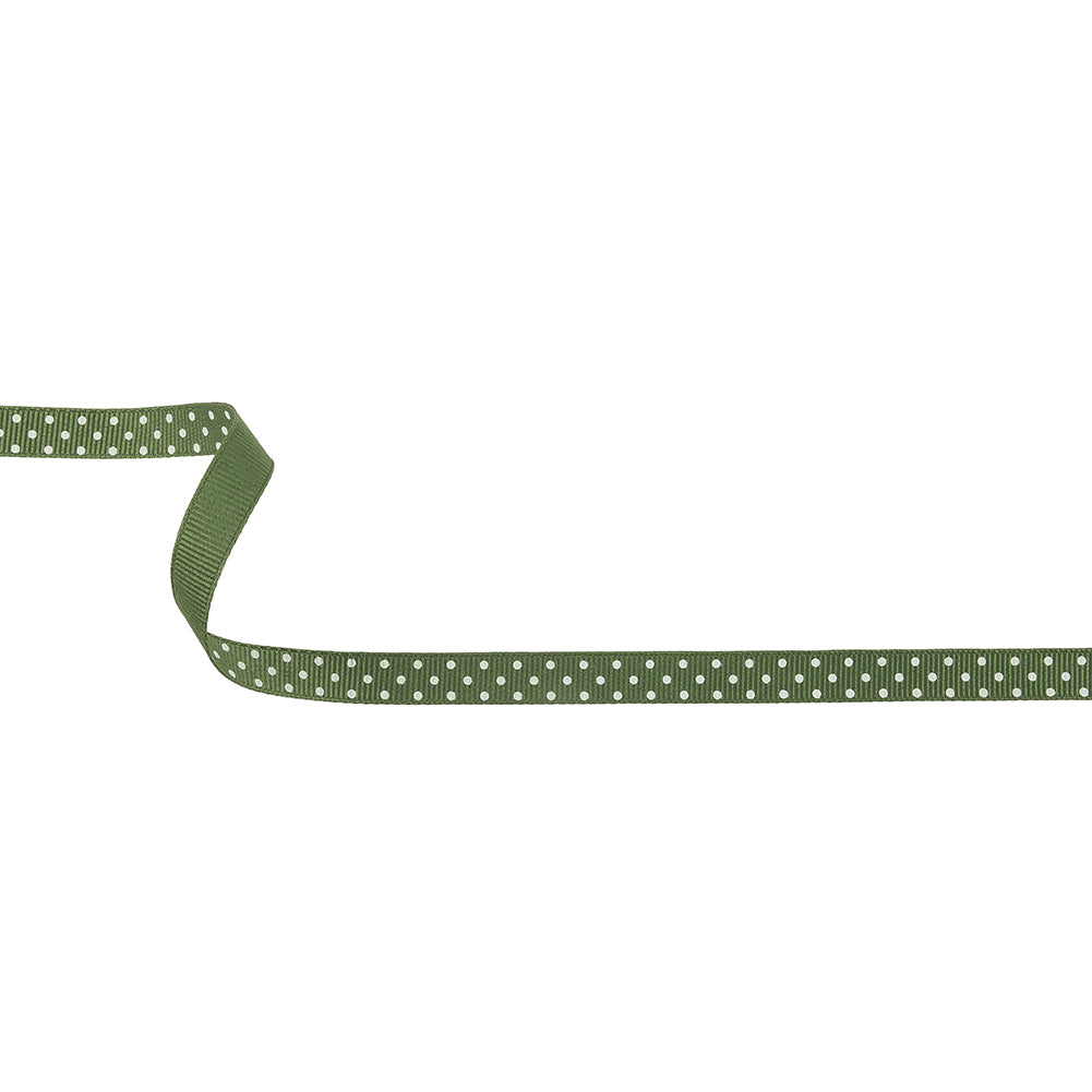 Pesto and White Polka Dots Grosgrain Ribbon - 0.375