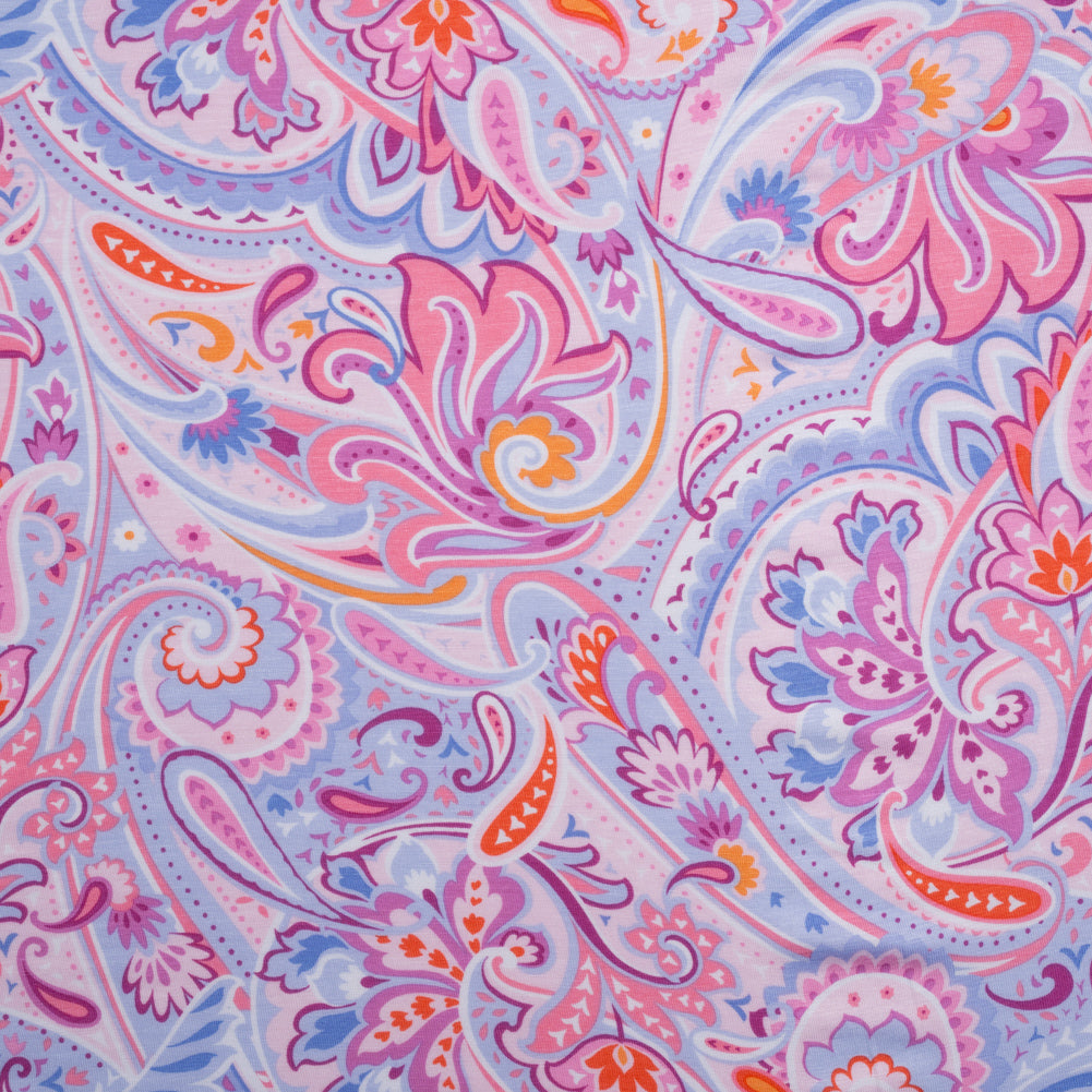 Stretch Rayon Jersey - Pink, Purple, and Periwinkle Paisley - Deadstock - Joann Fabrics