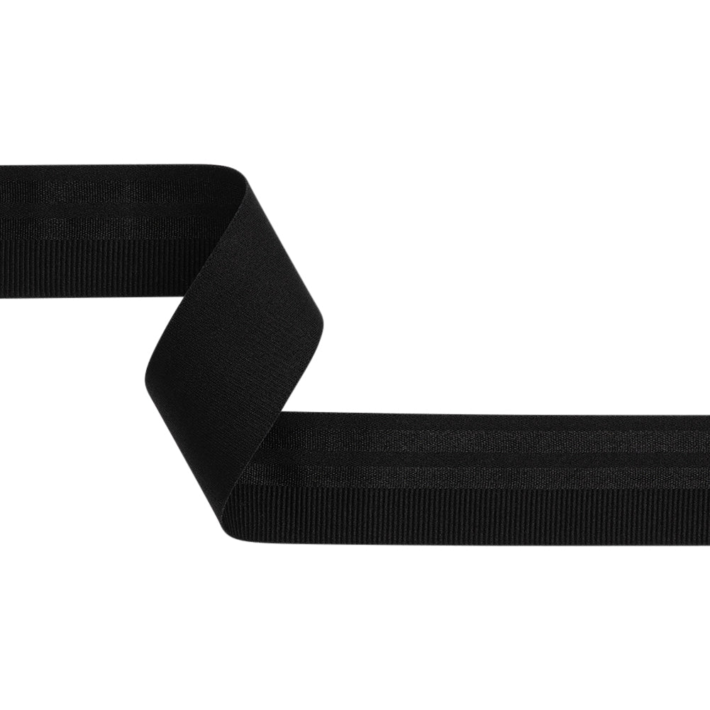 Nylon Elastic Trim with Satin Stripes and Ribbing Made in Italy - 1.625