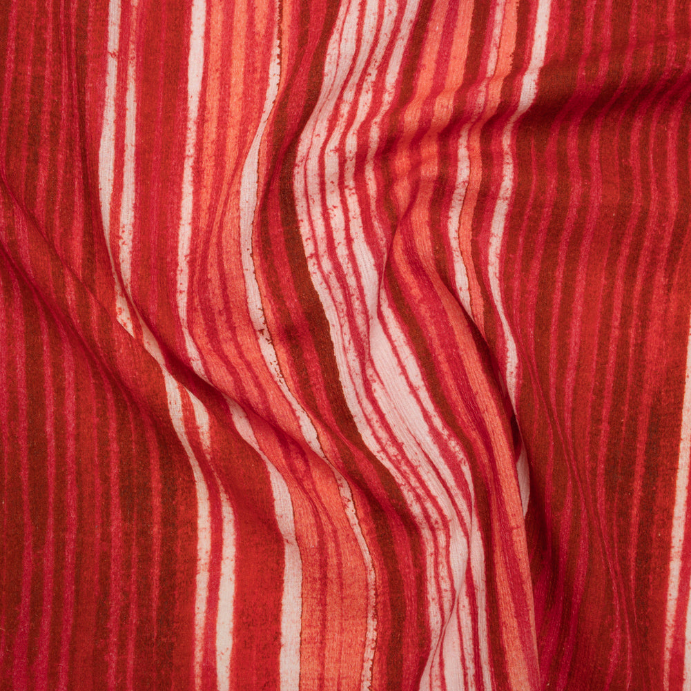 Slubbed Gauzy Cotton Woven - Red, Pink and Brown Painterly Barcode Stripes - Mood Exclusive Peppermint Parade Print - Joann Fabrics