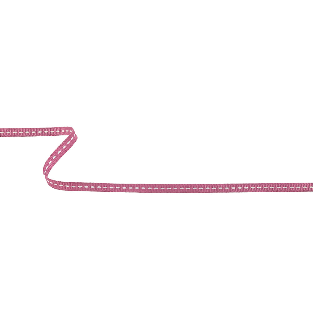 Dark Pink Grosgrain Ribbon with Lucent White Stitching - 0.25
