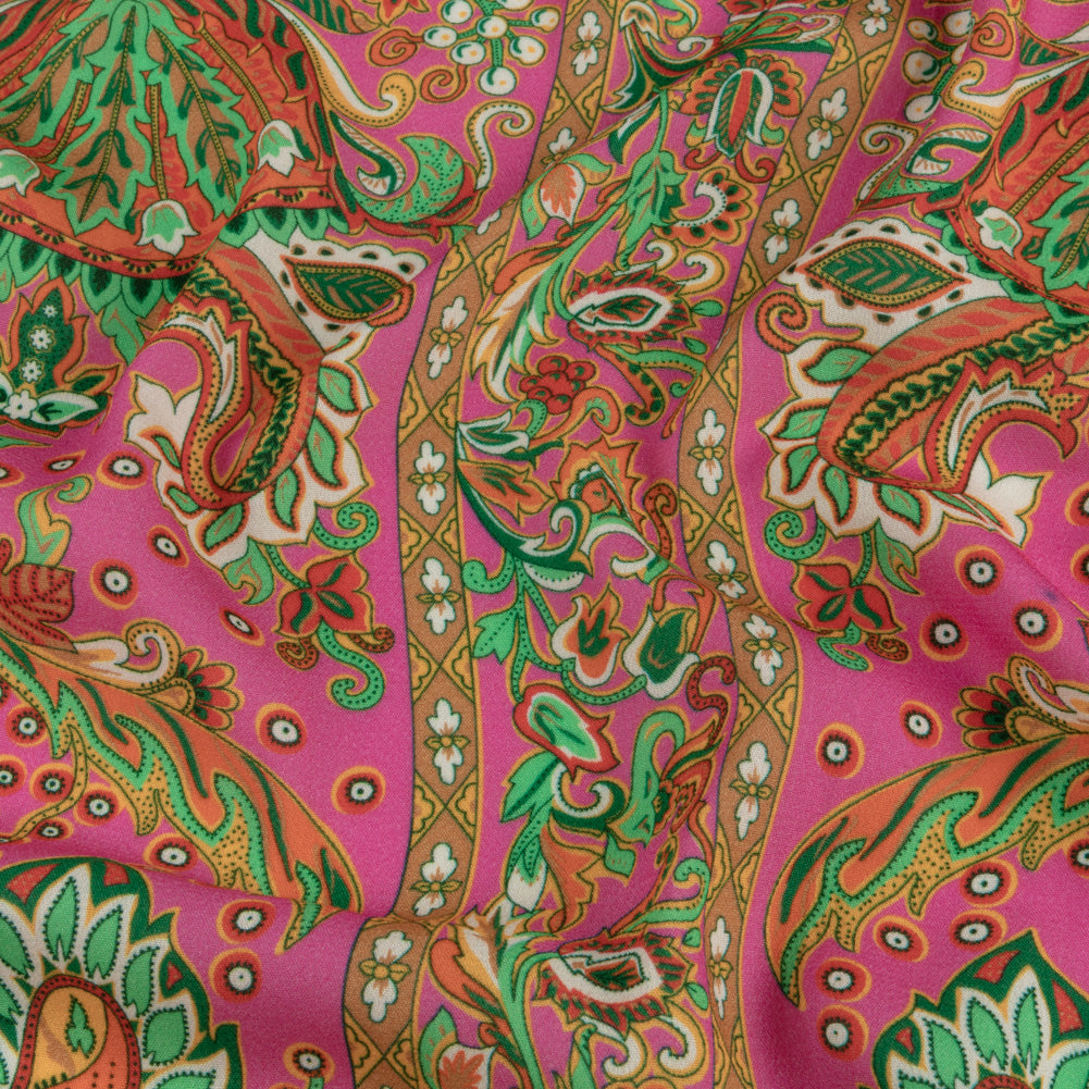 Sustainable Viscose Crepe - Pink Floral Paisley Stripes - Locust Lily Print - Mood Exclusive Gisele Collection - Joann Fabrics
