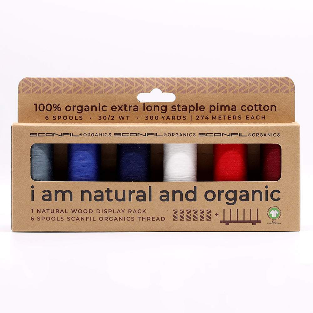 SCANFIL® 30wt Organic Pima Cotton Thread Set - 6ct 300yd Spools & Wood Rack - Patriotic - Joann Fabrics