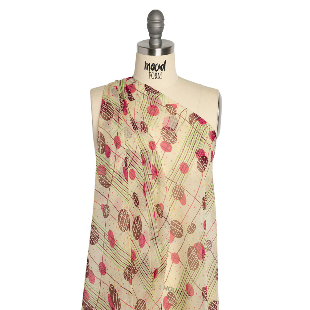 Pale Yellow, Berry Red and Brown Baked Goods Grid Silk Chiffon - Joann Fabrics