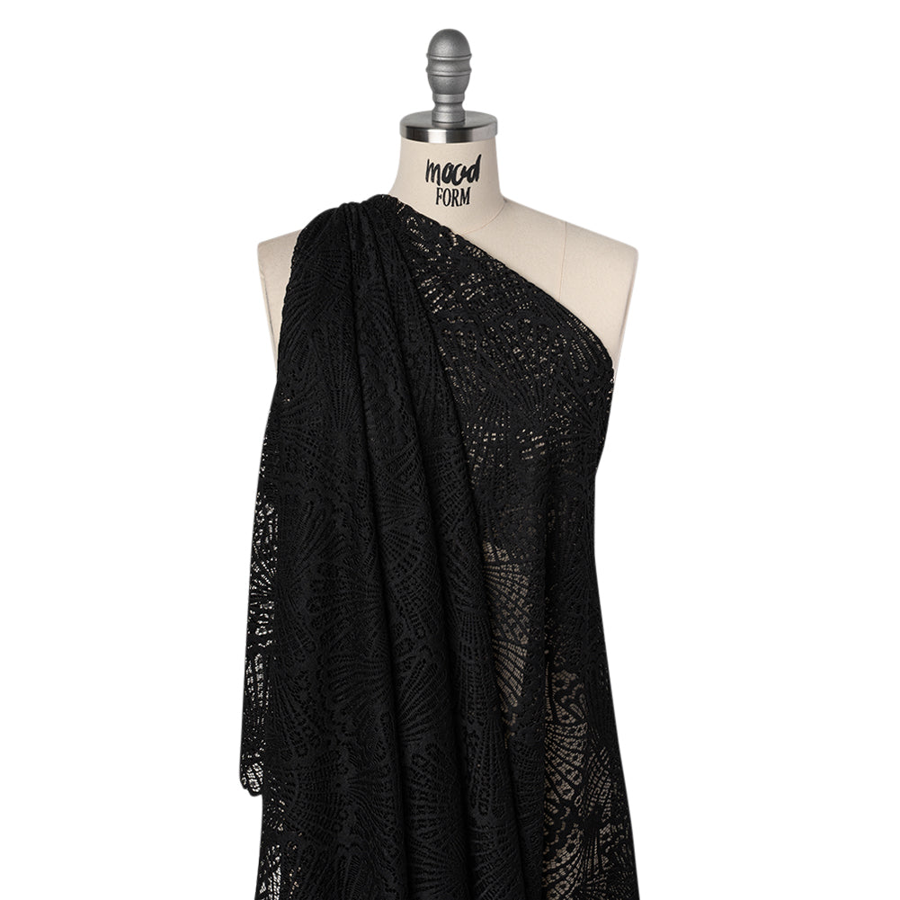 Stretch Raschel Lace with Finished Edges - Black Shell Fans - Joann Fabrics
