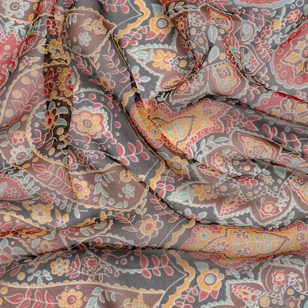 Red, Brown and Goldenrod Floral Silk Chiffon - Joann Fabrics