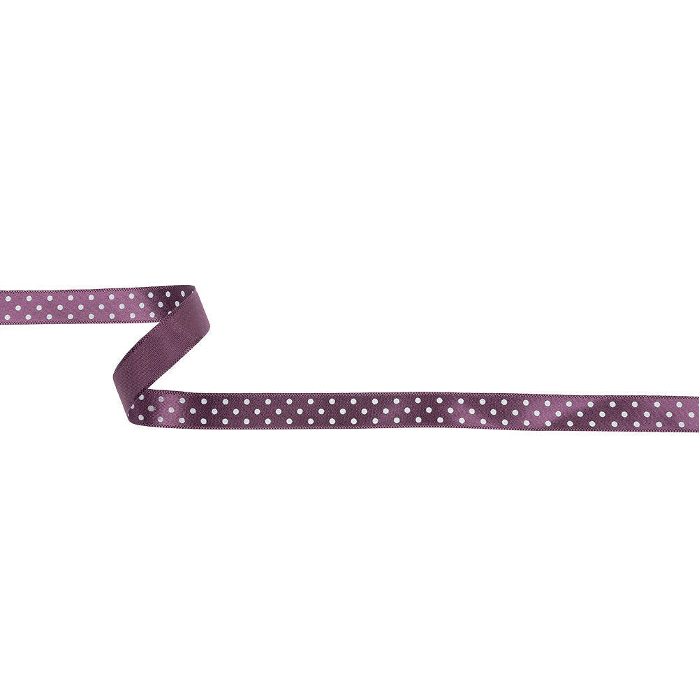 Purple and White Polka Dot Satin Ribbon - 0.375