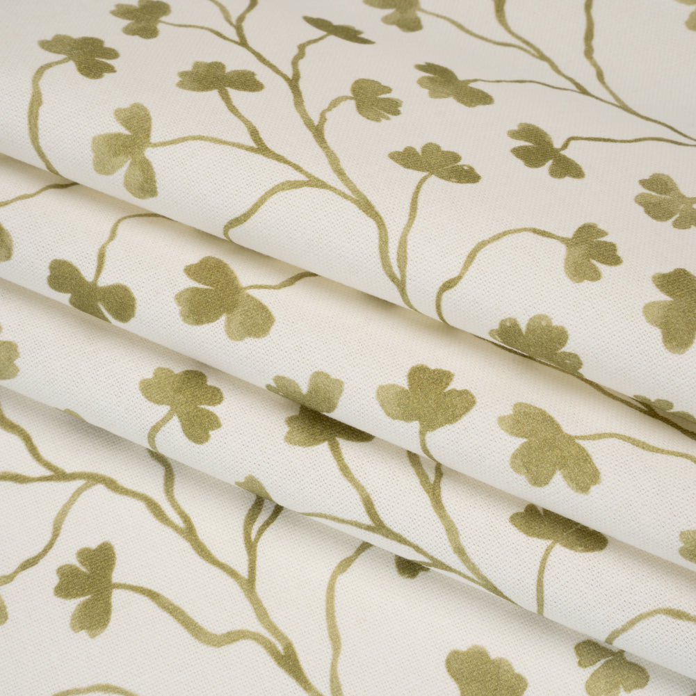 Brushed Cotton and Linen Canvas - Olive Clover Leaf Vines - British Imported - Joann Fabrics