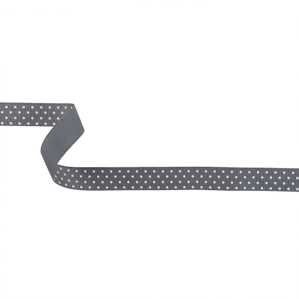 Steel Gray and White Polka Dots Grosgrain Ribbon - 0.625