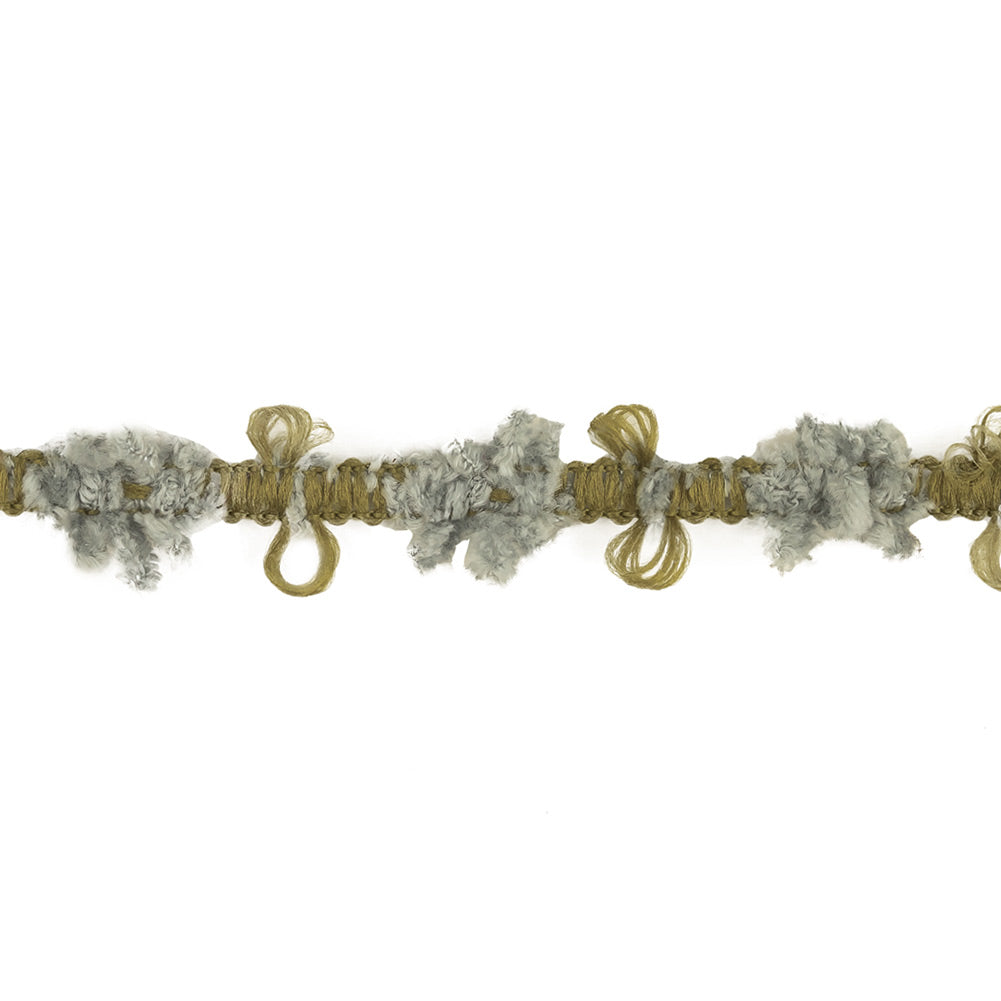 Cool Gray and Moss Chenille Floral Trim - 0.75