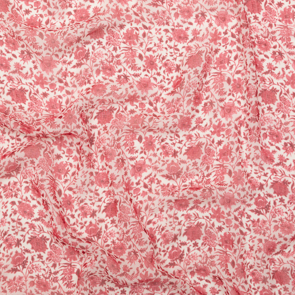 Italian Cranberry and Bright White Floral Crinkled Polyester Chiffon - Joann Fabrics