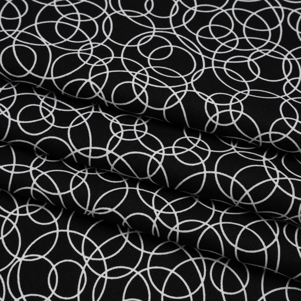 Printed Quilting Cotton by Patrick Lose for Northcott - White on Black Tangled Circles - Basically Black & White Collection - Joann Fabrics