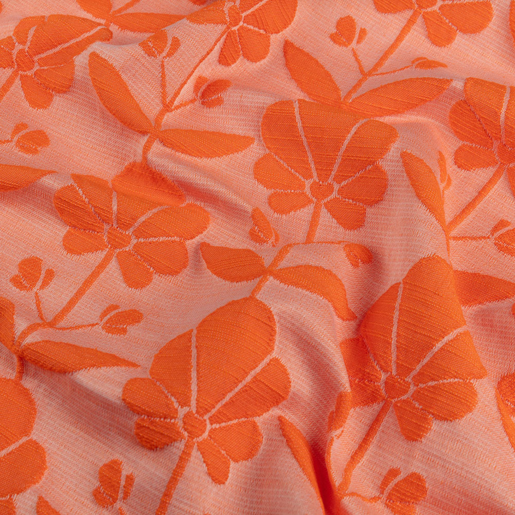 Trina Turk Pale Peach and Orange Retro Floral Rows Slubbed Polyester Jacquard - Joann Fabrics