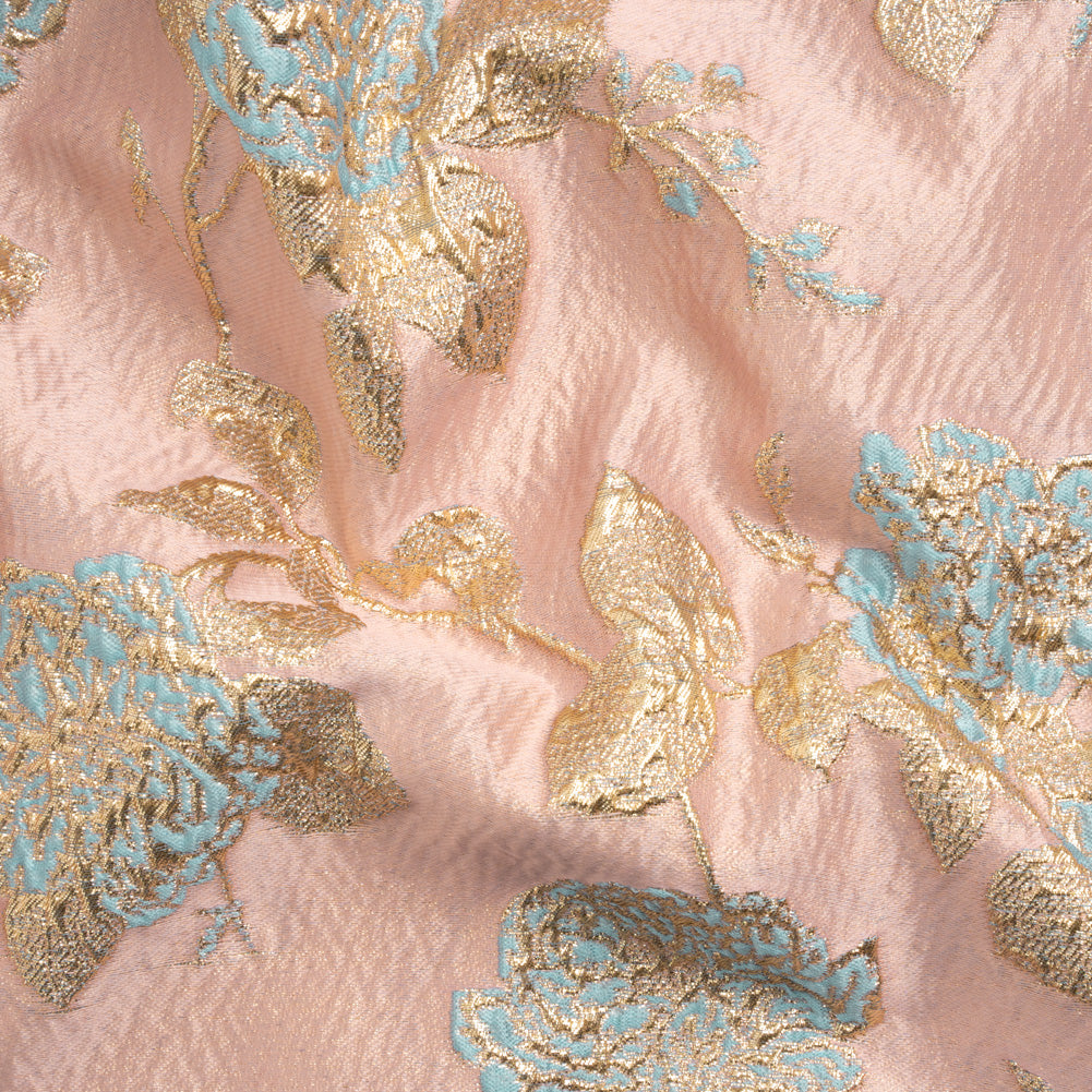 Metallic Gold, Baby Blue and Pink Floral Luxury Brocade - Joann Fabrics