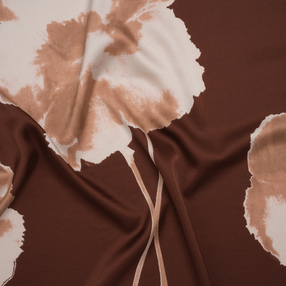 Stretch Polyester Charmeuse - Brown, Beige and Tan Floral - Designer Deadstock - Joann Fabrics