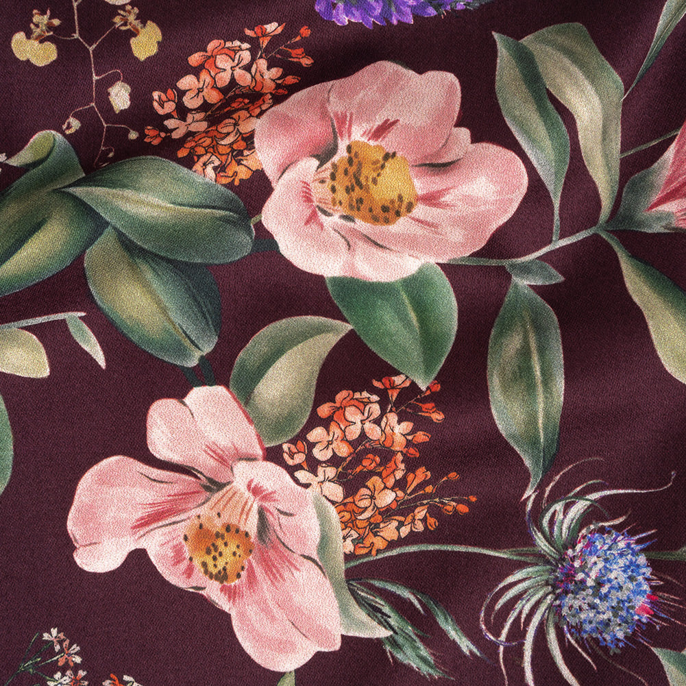 Stretch Cotton Sateen - Deep Purple Floral - Baroque Bouquet Print - Mood Exclusive Wisteria Collection - Joann Fabrics