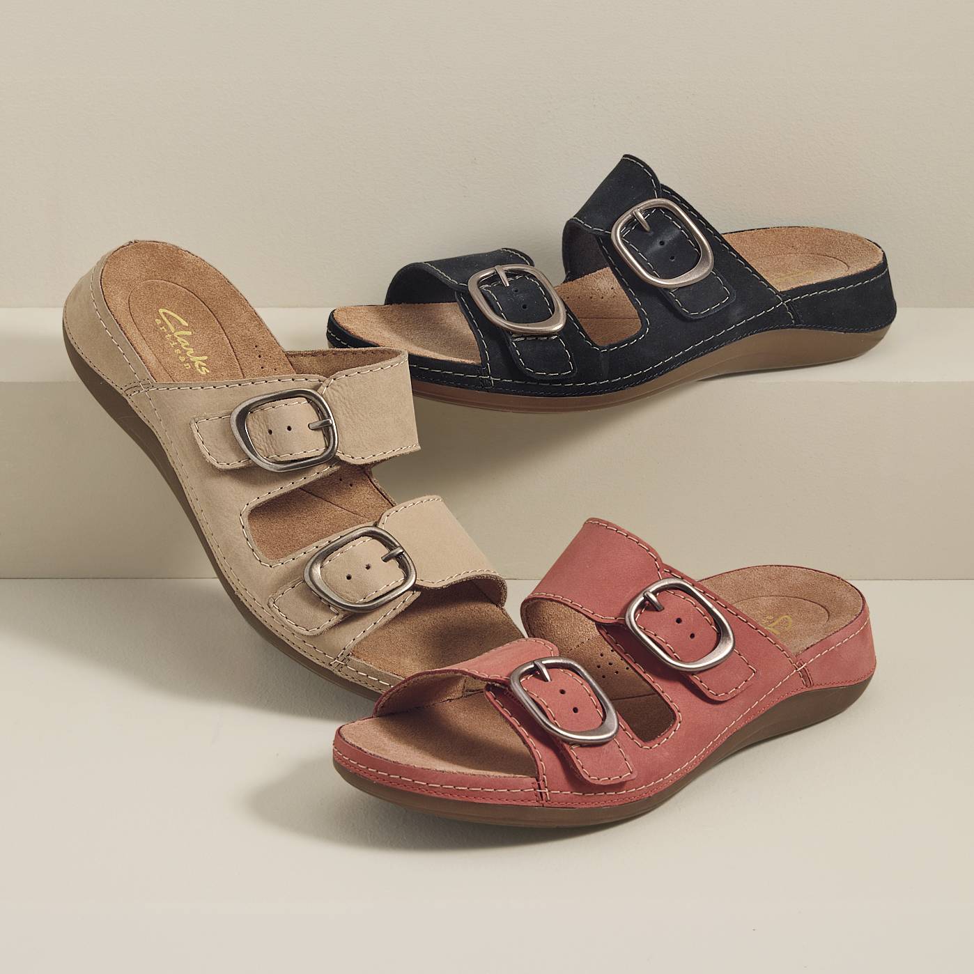 Artisan Double-Buckle Leather Slides, Hook-and-Loop Closures - Northstyle Catalog